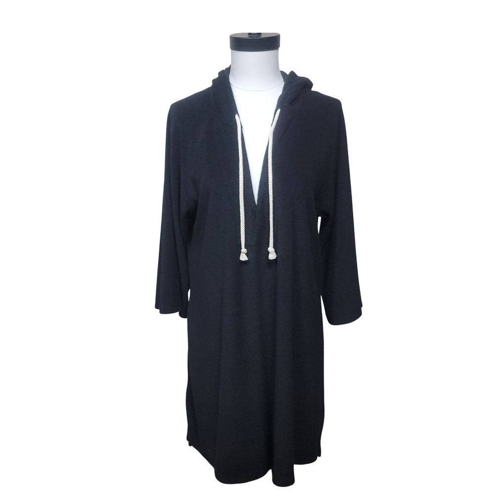 Honorine Swim Cover-Up Dress Womens Small Black Terry Cloth Drawstring Hooded